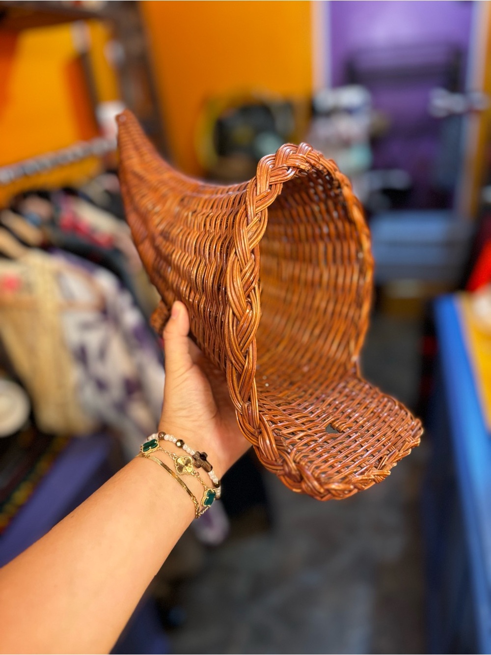 Woven Rattan Cornucopia Basket - Brown